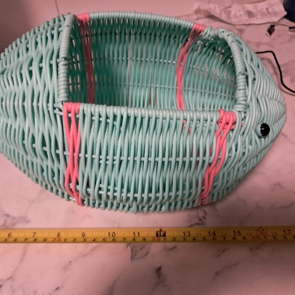 Handwoven Aqua Basket with Pink Accents